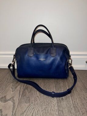Longchamp Navy Blue Leather Carryall with Removable Strap